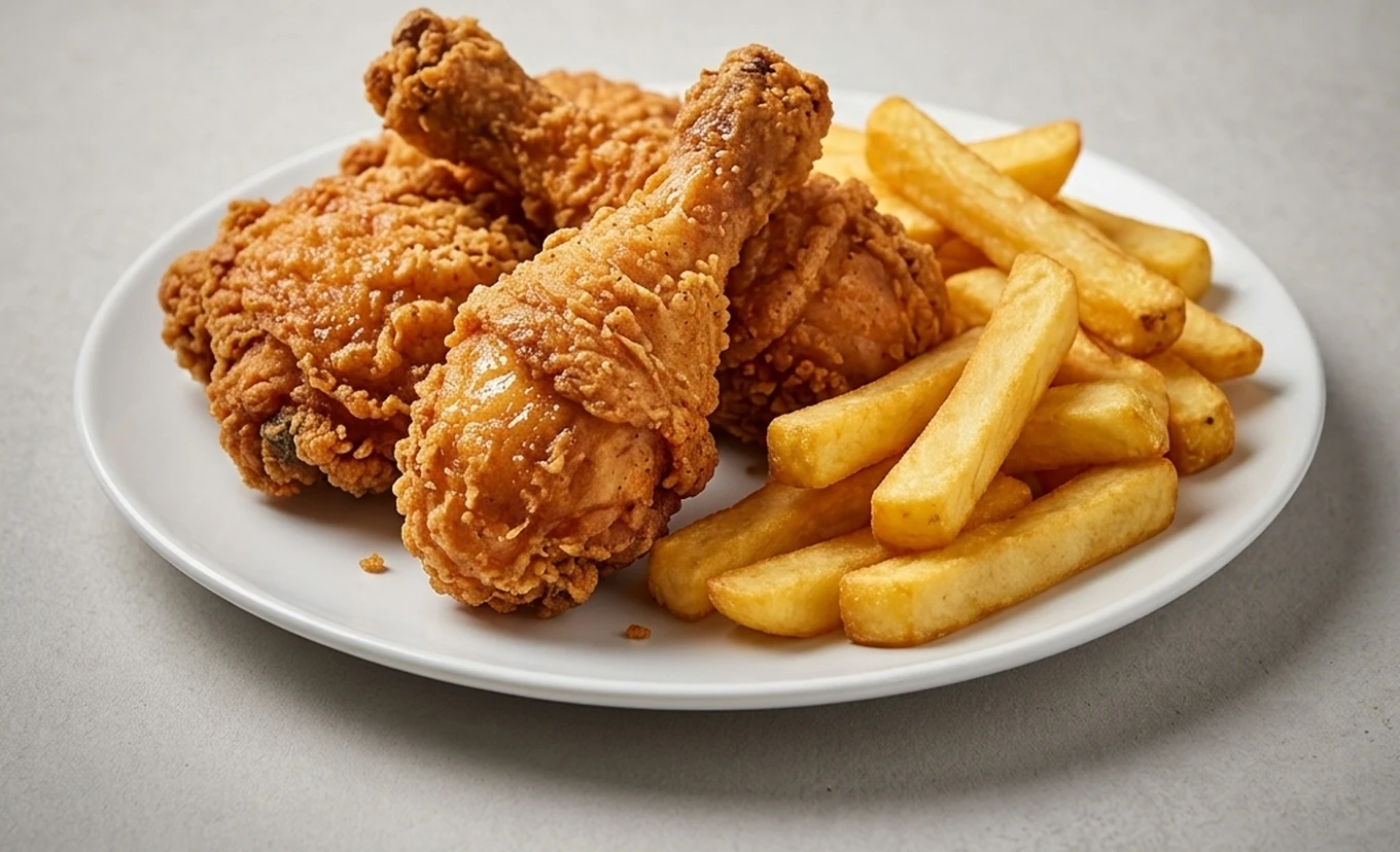 Chicken and fries at Jackson Heights Fish And Chips Winnipeg - crispy fried chicken with fresh-cut fries
