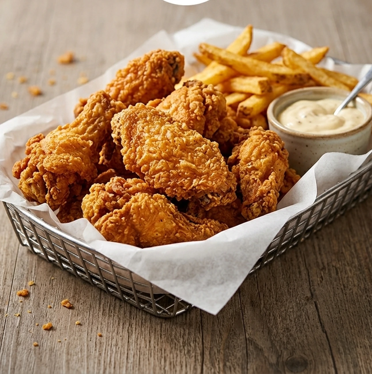Crispy chicken wings and fries at Jackson Heights Fish And Chips Winnipeg